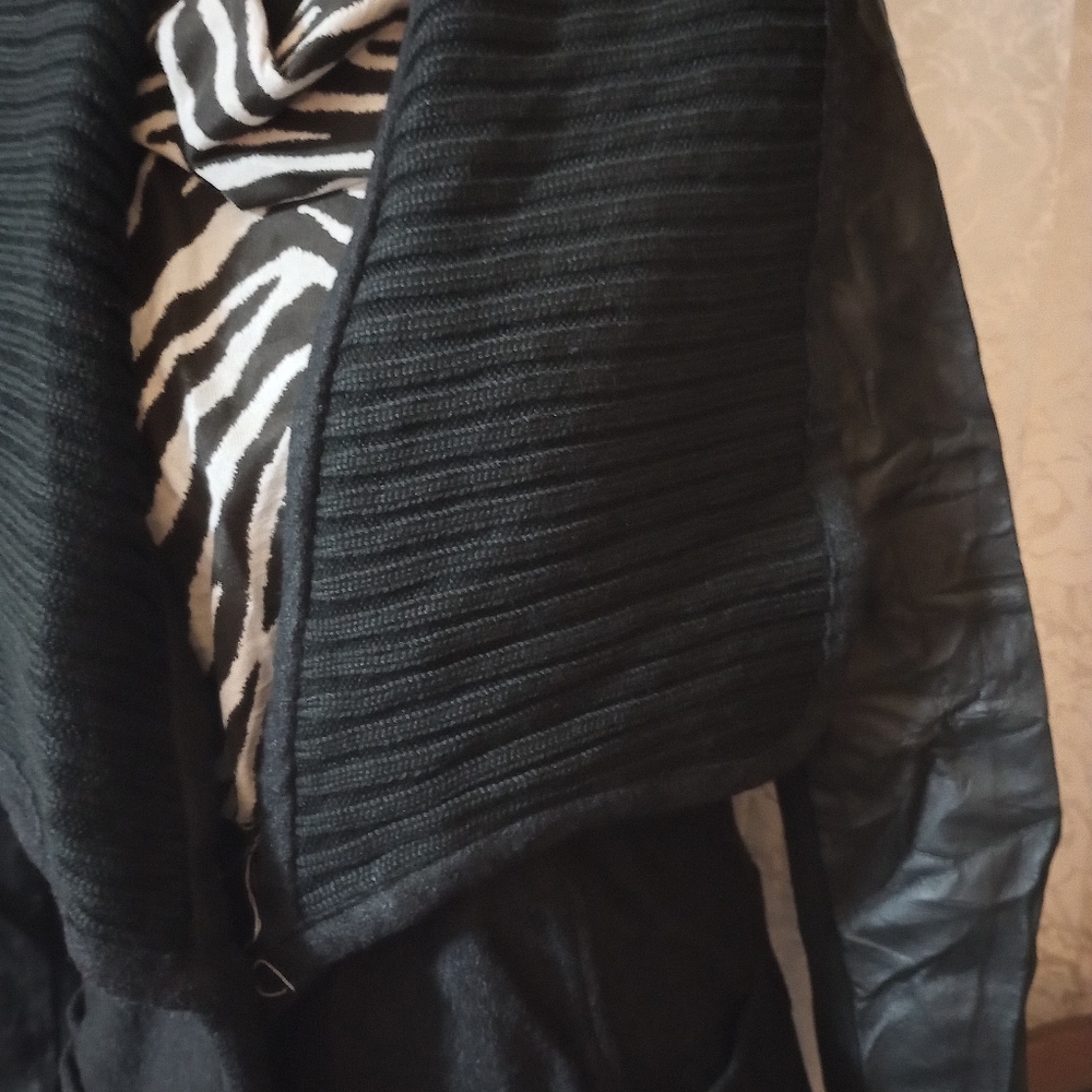 H by Halston Leather and Wool Sweater Jacket - Picture 9 of 11